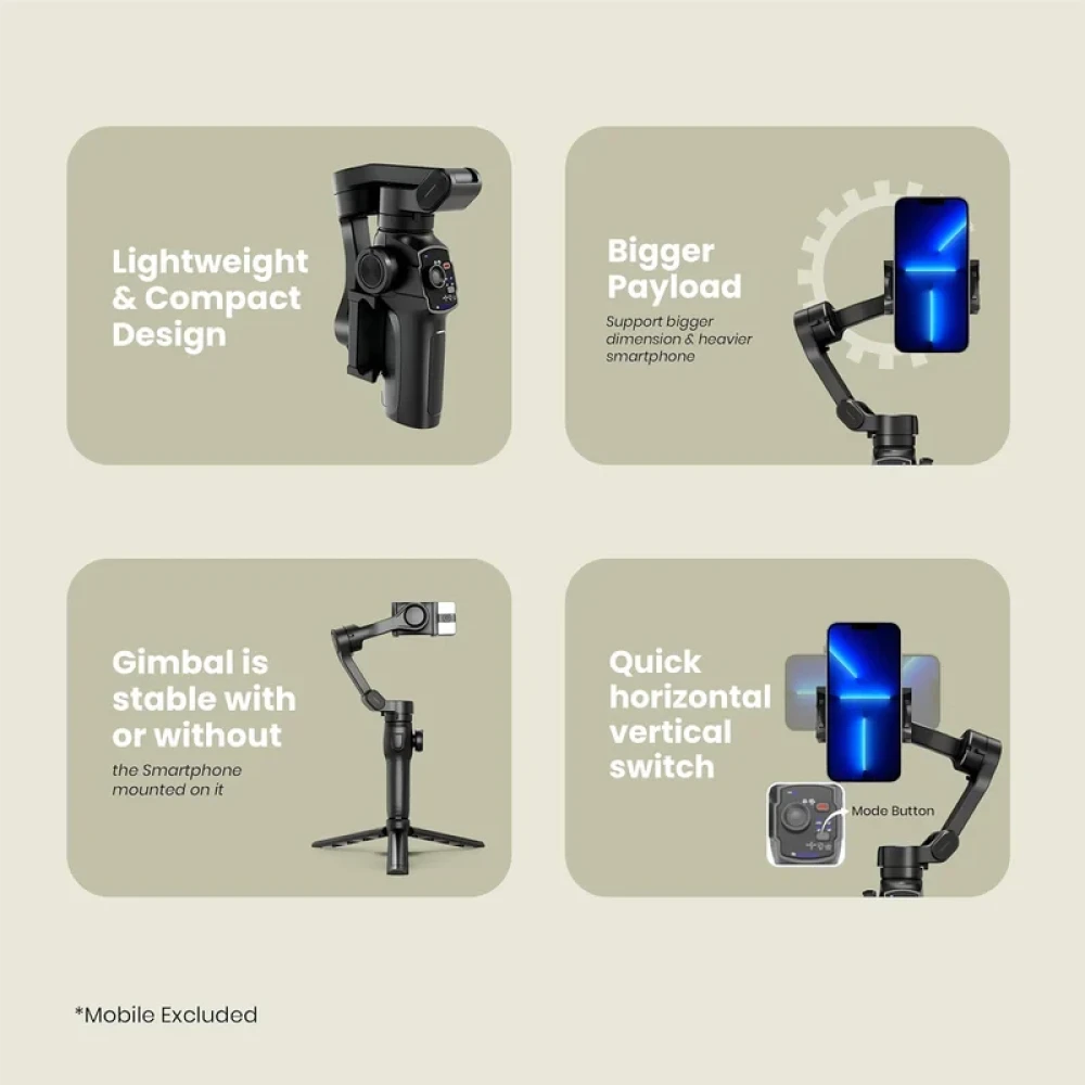Digitek (DSG 009F) 3-Axis Foldable Smartphone Gimbal with Built-in Extendable Telescopic Rod
