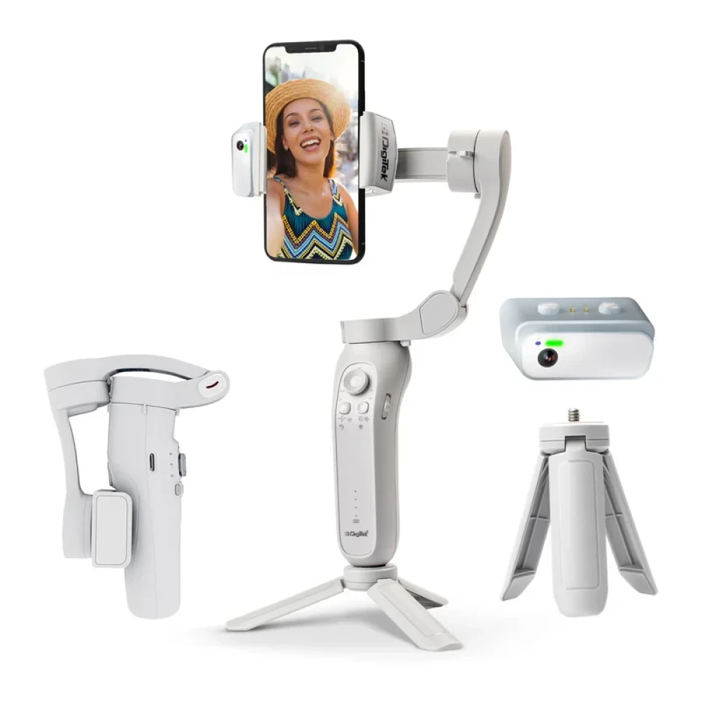 Digitek (DSG 007F AI) 3-Axis Smartphone Gimbal - Foldable Handheld Vlogging Stabilizer with AI Tracking Feature & 4 Creative Operation Modes for Android & iOS.
