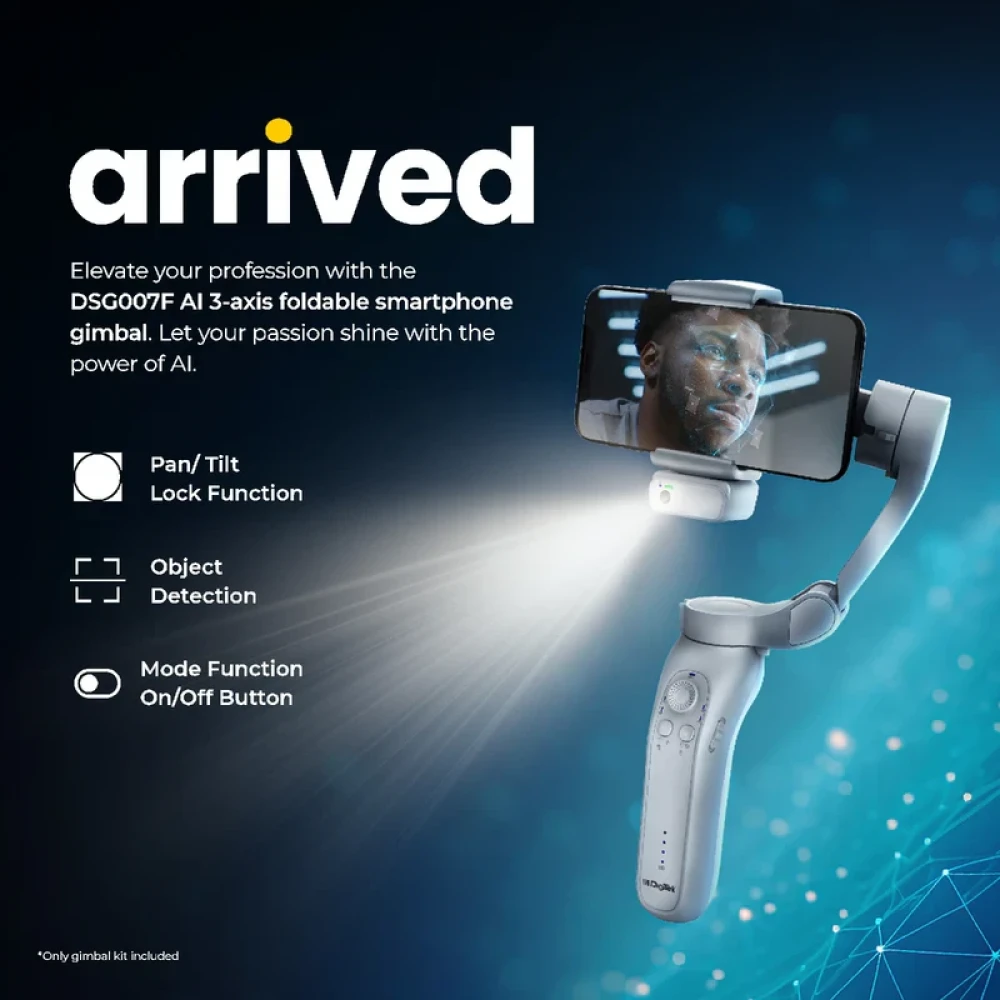 Digitek (DSG 007F AI) 3-Axis Smartphone Gimbal - Foldable Handheld Vlogging Stabilizer with AI Tracking Feature & 4 Creative Operation Modes for Android & iOS.