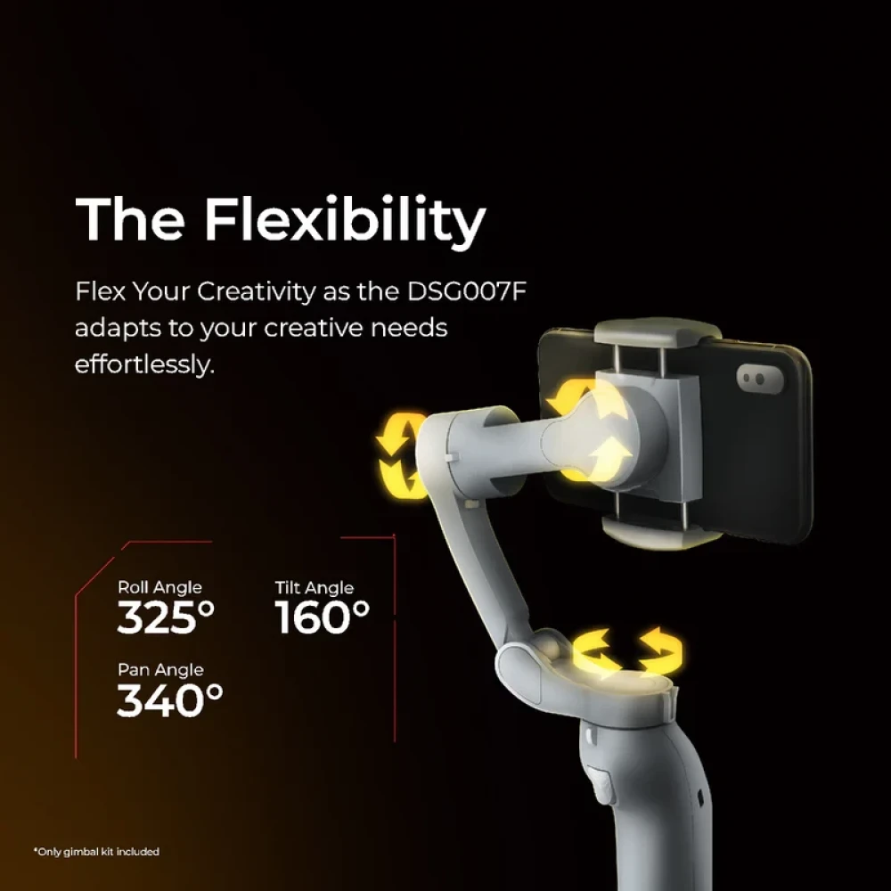Digitek (DSG 007F AI) 3-Axis Smartphone Gimbal - Foldable Handheld Vlogging Stabilizer with AI Tracking Feature & 4 Creative Operation Modes for Android & iOS.