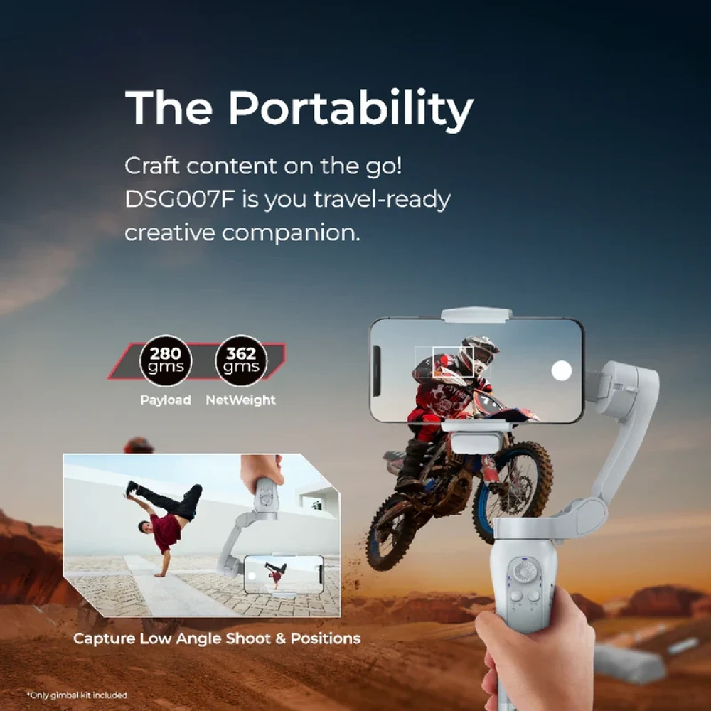 Digitek (DSG 007F AI) 3-Axis Smartphone Gimbal - Foldable Handheld Vlogging Stabilizer with AI Tracking Feature & 4 Creative Operation Modes for Android & iOS.