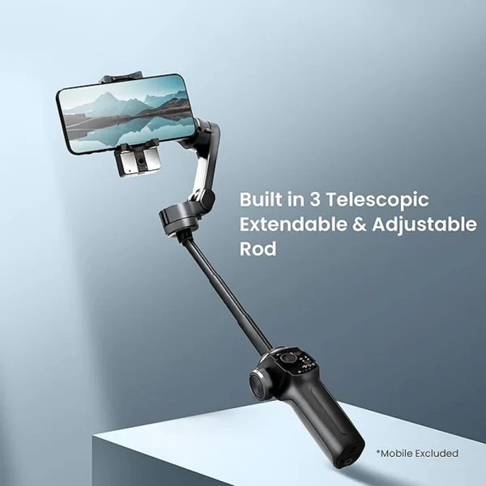 Digitek® (DSG 009F AI) 3-Axis Smartphone Gimbal with Wide Angle and AI Face Tracker - Telescopic Rods & External Microphone Support - Lightweight and Compatible with Smartphones (AI)