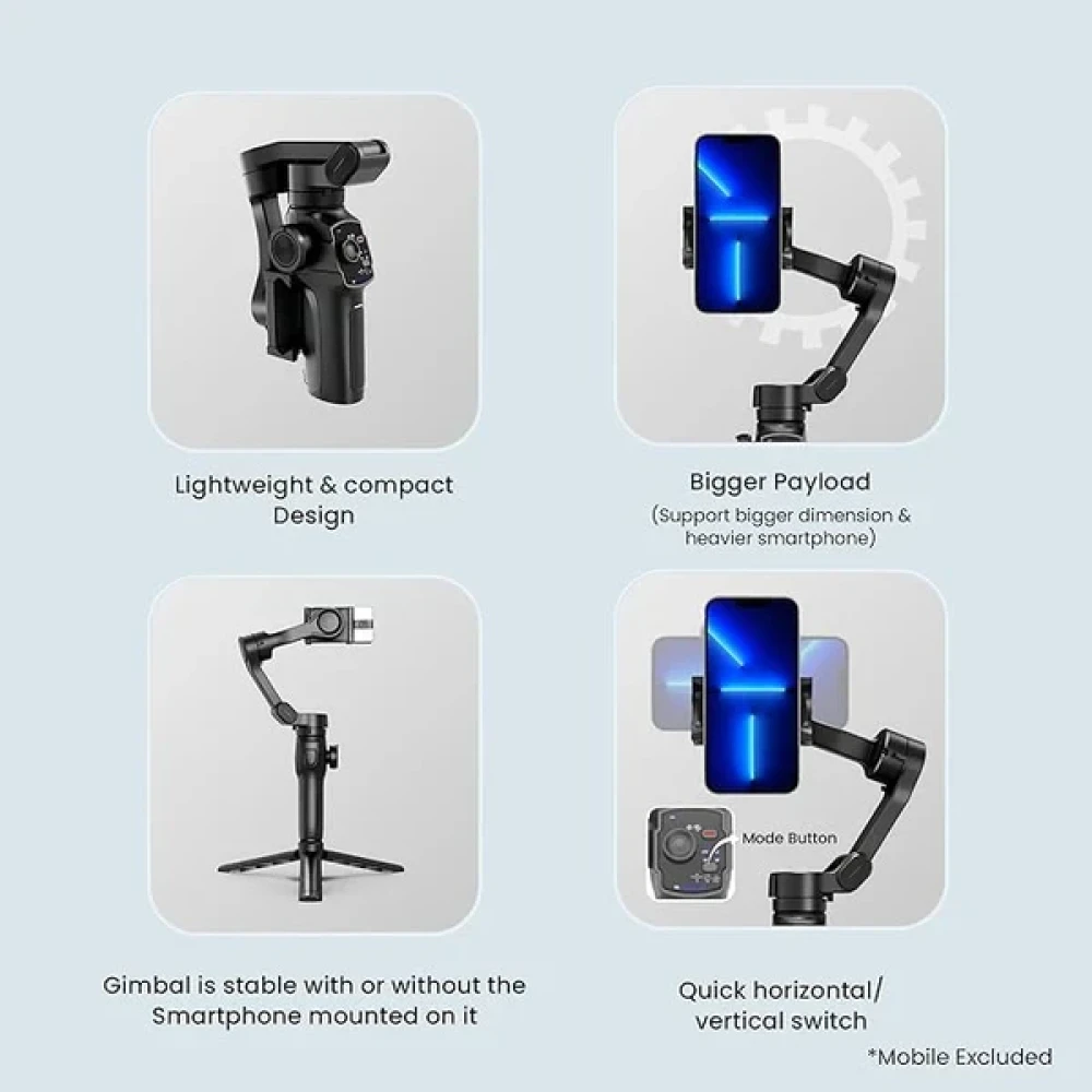 Digitek® (DSG 009F AI) 3-Axis Smartphone Gimbal with Wide Angle and AI Face Tracker - Telescopic Rods & External Microphone Support - Lightweight and Compatible with Smartphones (AI)