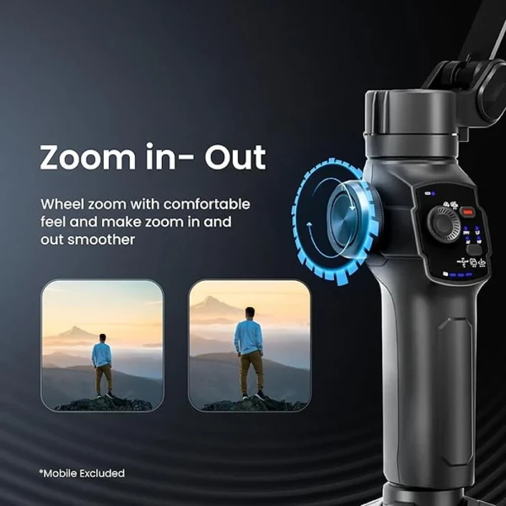 Digitek® (DSG 009F AI) 3-Axis Smartphone Gimbal with Wide Angle and AI Face Tracker - Telescopic Rods & External Microphone Support - Lightweight and Compatible with Smartphones (AI)