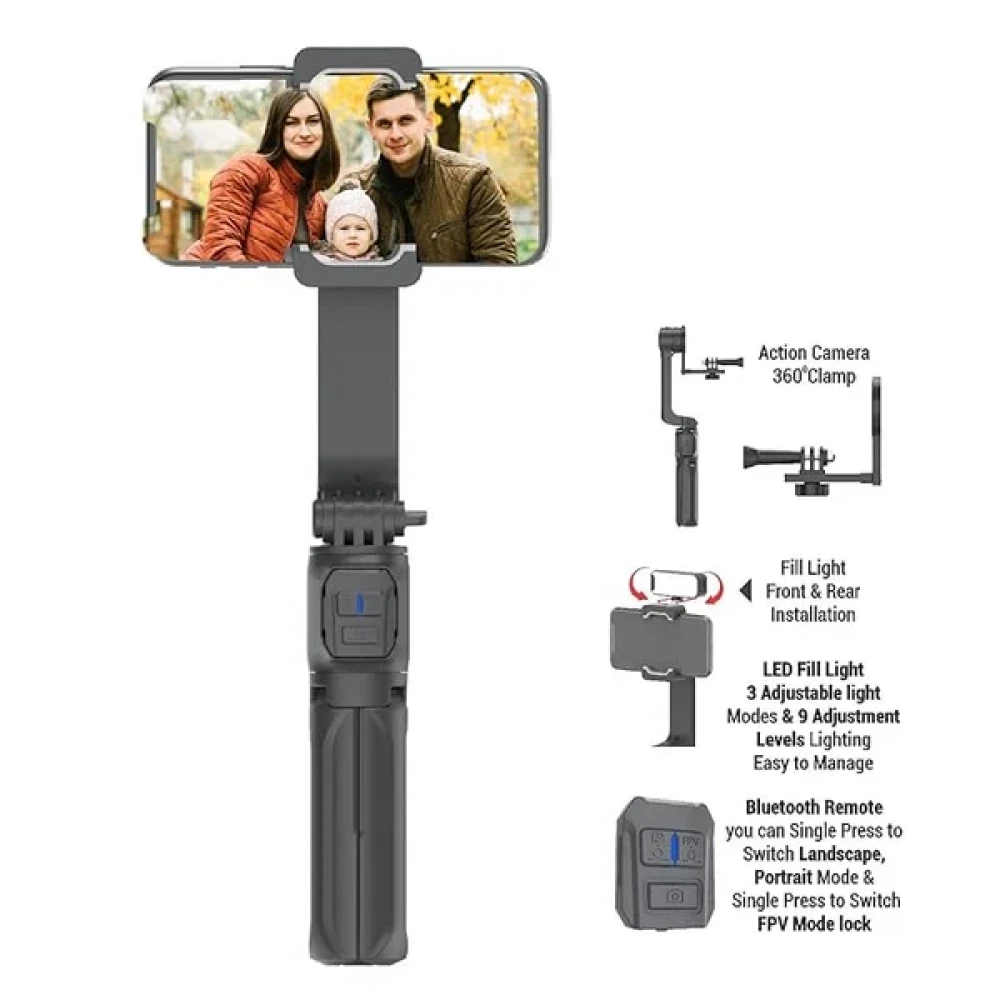 Digitek® (DSG 003 ACH) Single Axis Foldable Smartphone Gimbal with Built in Extendable Telescopic Rod.