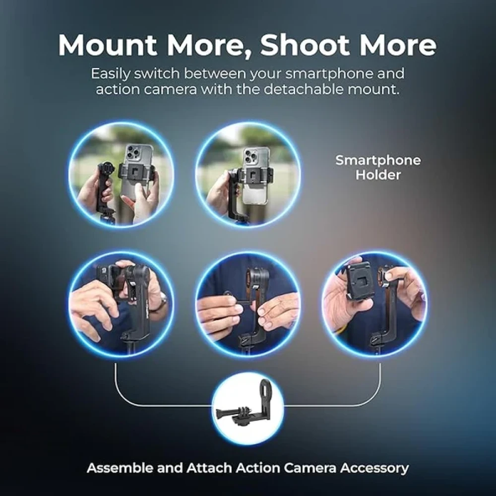 Digitek® (DSG 003) Single Axis Foldable Smartphone Gimbal with Built in Extendable Telescopic Rod