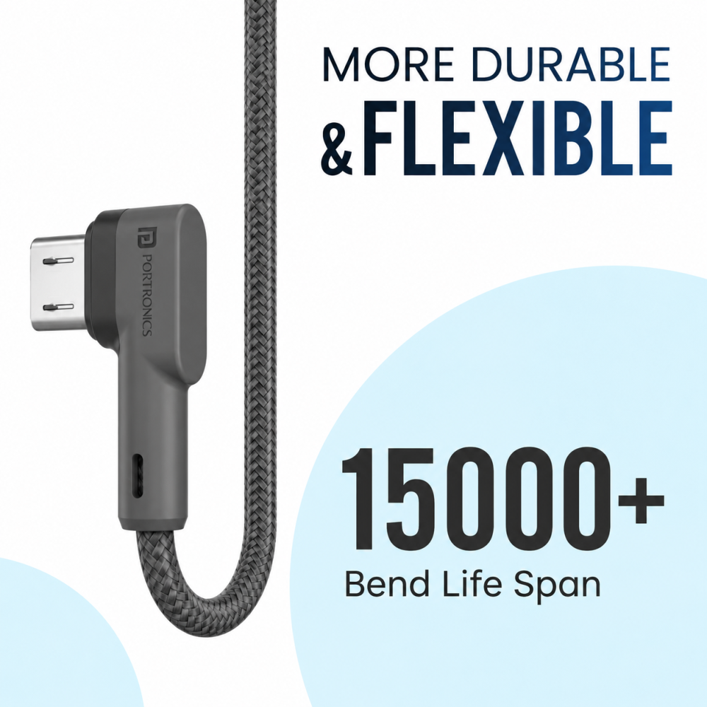 Portronics Konnect L 1.2M Fast Charging 3A Micro USB Cable with Charge & Sync Function for Smartphones, Tablets & Micro USB Devices – (Grey)