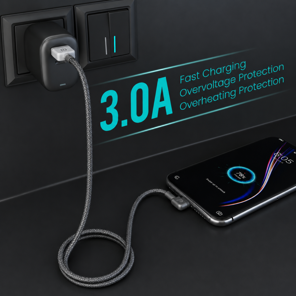 Portronics Konnect L 1.2M Fast Charging 3A Micro USB Cable with Charge & Sync Function for Smartphones, Tablets & Micro USB Devices – (Grey)