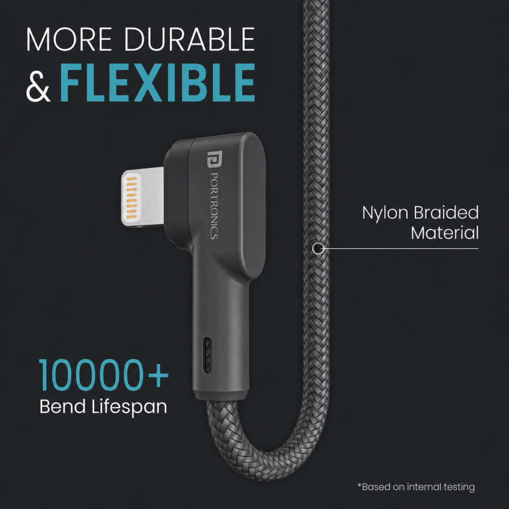 Portronics Konnect L, 2M Fast Charging 3A 8 Pin USB Cable with Charge & Sync Function, Long Durable Lightning Cable for iPhone, iPad & Compatible Devices – (Grey)