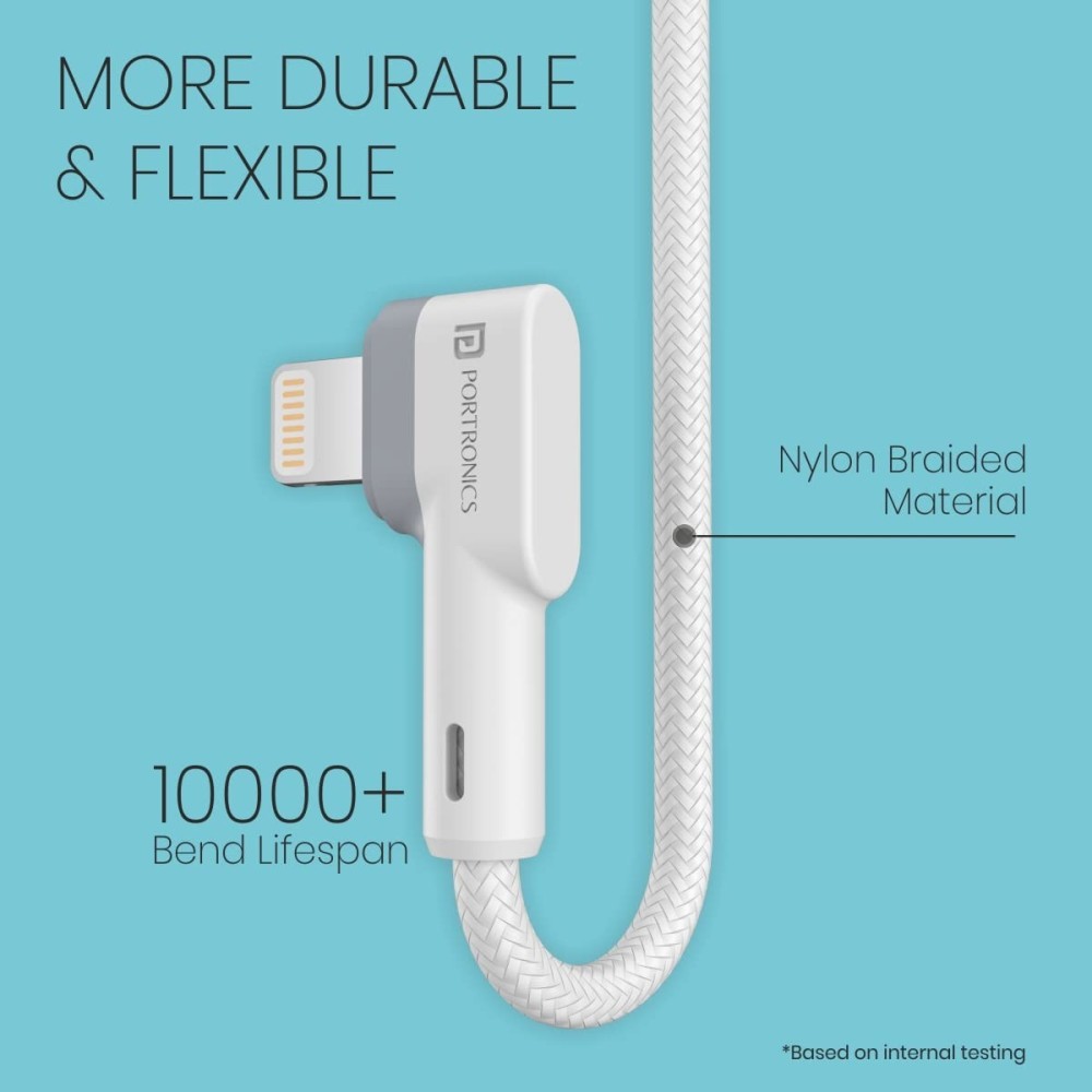 Portronics Konnect L, 2M Fast Charging 3A 8 Pin USB Cable with Charge & Sync Function, Long Durable Lightning Cable for iPhone, iPad & Compatible Devices – (White)