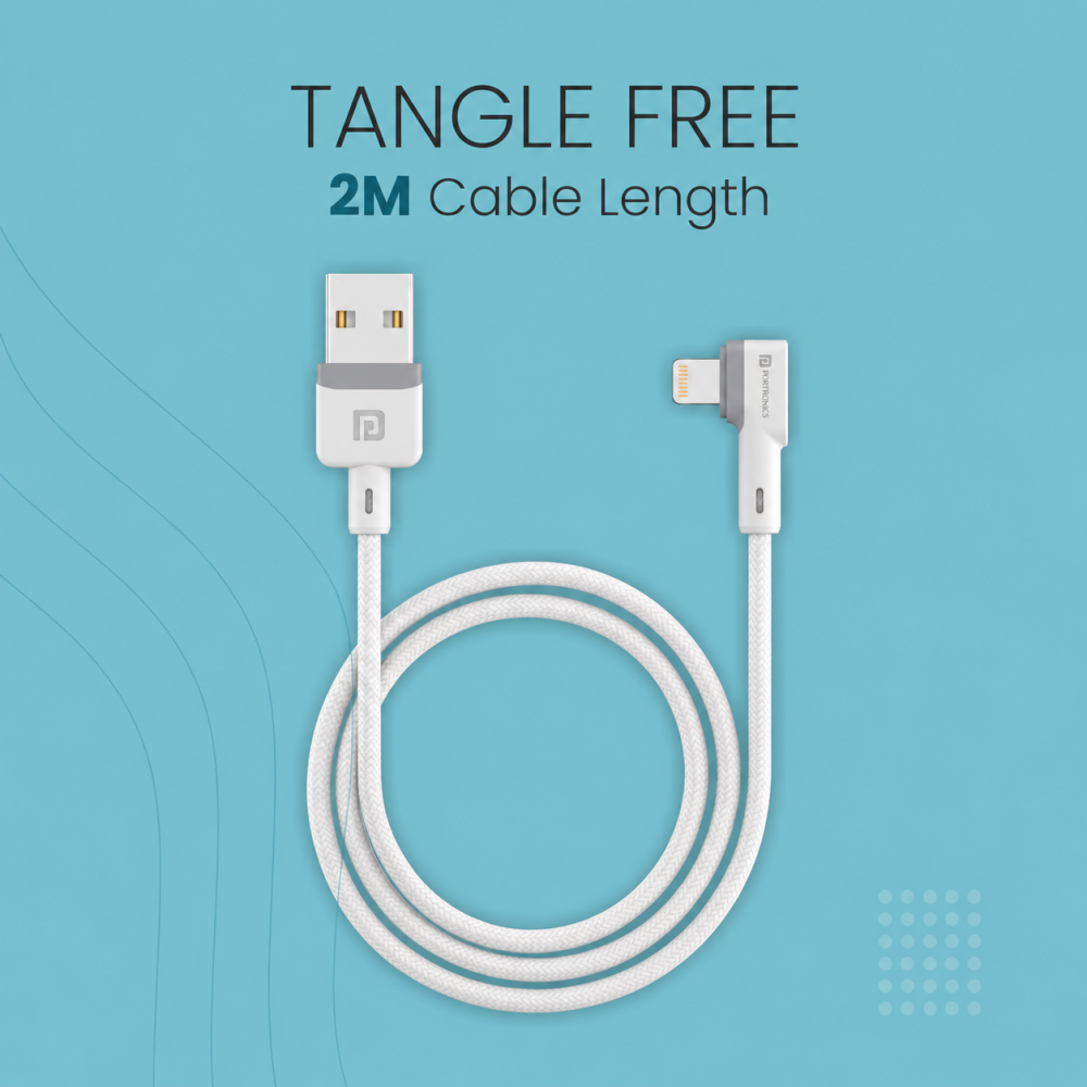 Portronics Konnect L, 2M Fast Charging 3A 8 Pin USB Cable with Charge & Sync Function, Long Durable Lightning Cable for iPhone, iPad & Compatible Devices – (White)
