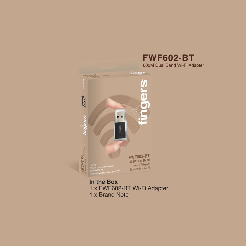 FINGERS FWF602-BT Dual Band Wi-Fi & Bluetooth USB Adapter 2.4GHz 5GHz