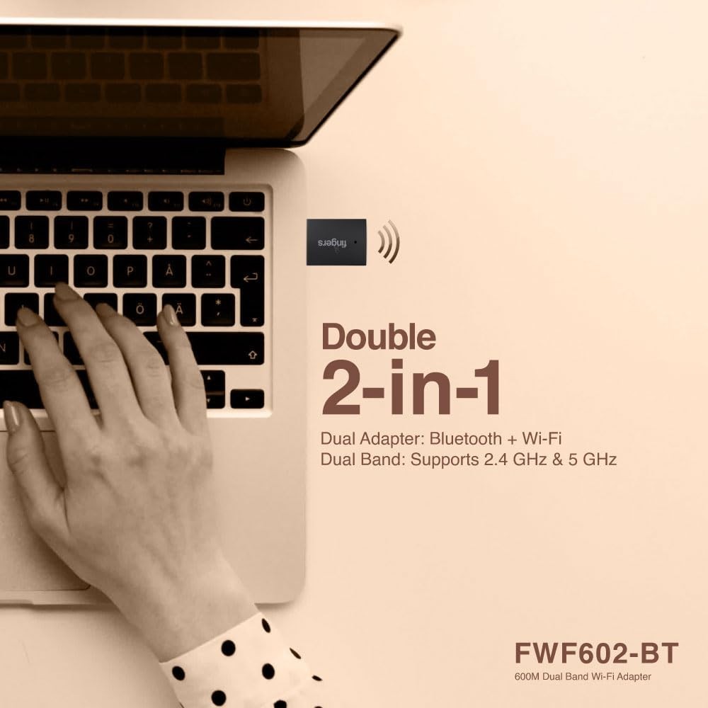 FINGERS FWF602-BT Dual Band Wi-Fi & Bluetooth USB Adapter 2.4GHz 5GHz