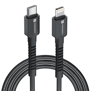 Portronics Konnect X Type-C to Lightning 8-Pin Fast Charging Cable 27W, 2M Long Premium TPE Cable for Lightning Devices, Fast Charging & Data Sync – (Black)