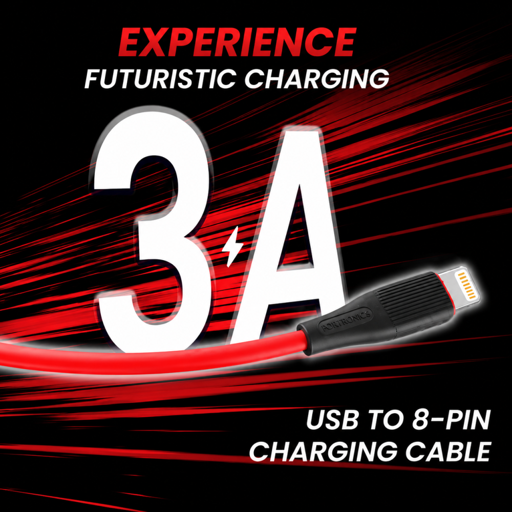 Portronics Silklink 3A USB to 8-Pin Lightning Fast Charging Cable, 1 Meter Durable Data Sync Cable for Lightning Devices, iPhone & iPad – (Red)