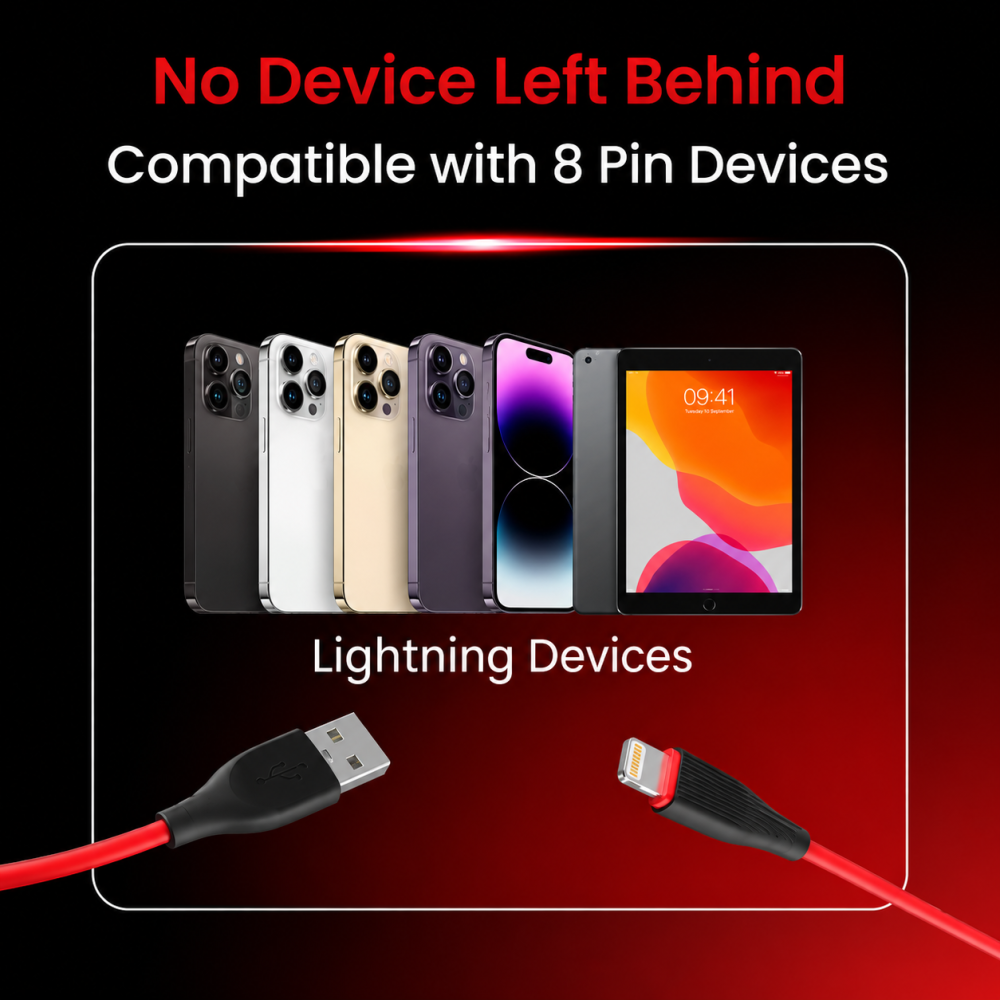 Portronics Silklink 3A USB to 8-Pin Lightning Fast Charging Cable, 1 Meter Durable Data Sync Cable for Lightning Devices, iPhone & iPad – (Red)