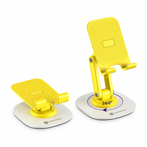 Portronics Mobot III 360° Rotatable & Foldable Mobile Phone Holder Stand with Adjustable Height, Metallic Base, Anti-Skid Pad for Smartphones, Tablets, iPad & Kindle - (Yellow)