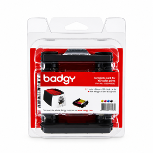 EVOLIS Badgy Consumable Pack Color Ribbon CBGP0001C | Genuine YMCKO Ribbon + 100 PVC Cards for Badgy100 & Badgy200 ID Card Printers