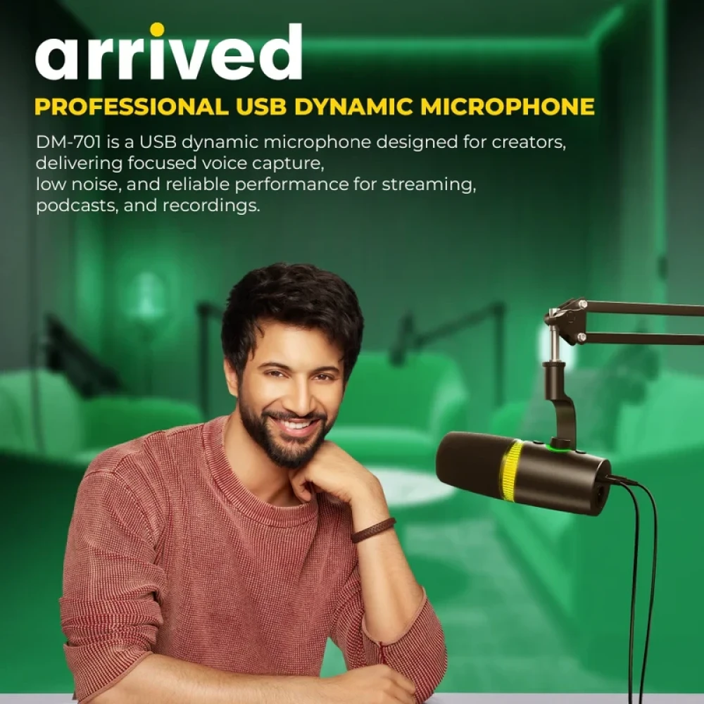 Digitek® (DM 701) USB Dynamic Microphone - RGB Professional Gaming Streaming Podcast Mic with XLR Output, Noise Reduction, Cardioid Pattern, 24-bit/96kHz, Desktop Stand with LED Lighting