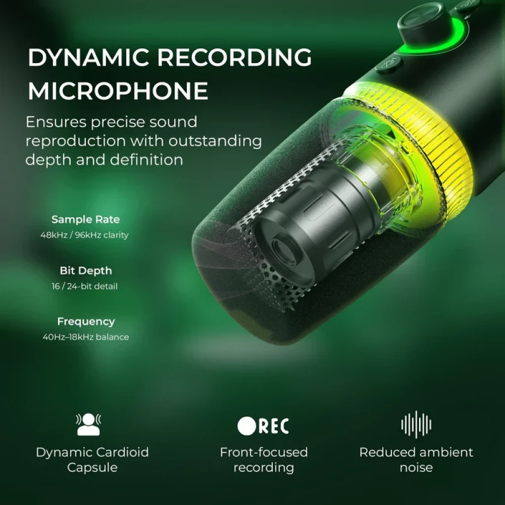 Digitek® (DM 701) USB Dynamic Microphone - RGB Professional Gaming Streaming Podcast Mic with XLR Output, Noise Reduction, Cardioid Pattern, 24-bit/96kHz, Desktop Stand with LED Lighting