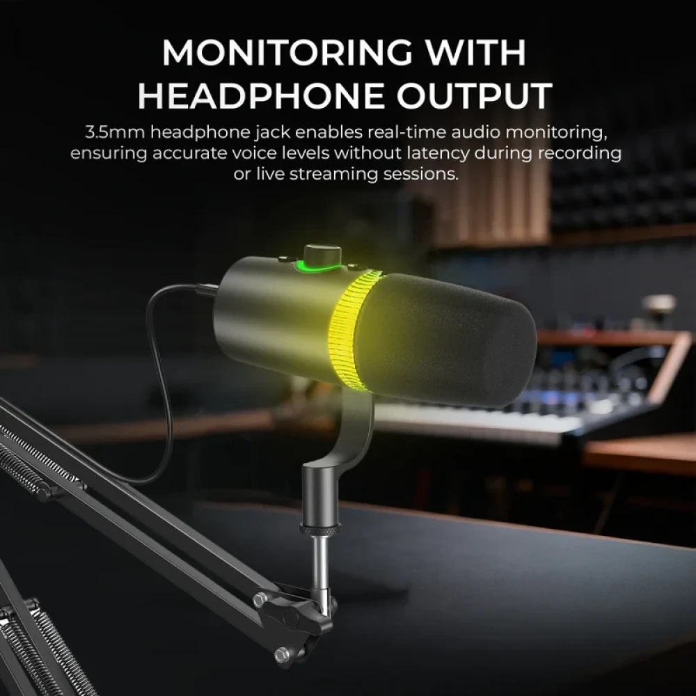 Digitek® (DM 701) USB Dynamic Microphone - RGB Professional Gaming Streaming Podcast Mic with XLR Output, Noise Reduction, Cardioid Pattern, 24-bit/96kHz, Desktop Stand with LED Lighting