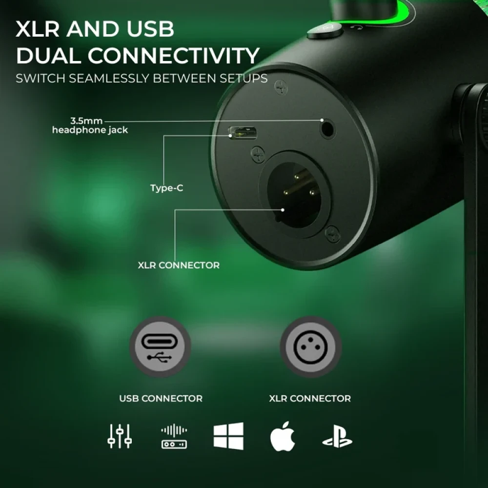 Digitek® (DM 701) USB Dynamic Microphone - RGB Professional Gaming Streaming Podcast Mic with XLR Output, Noise Reduction, Cardioid Pattern, 24-bit/96kHz, Desktop Stand with LED Lighting