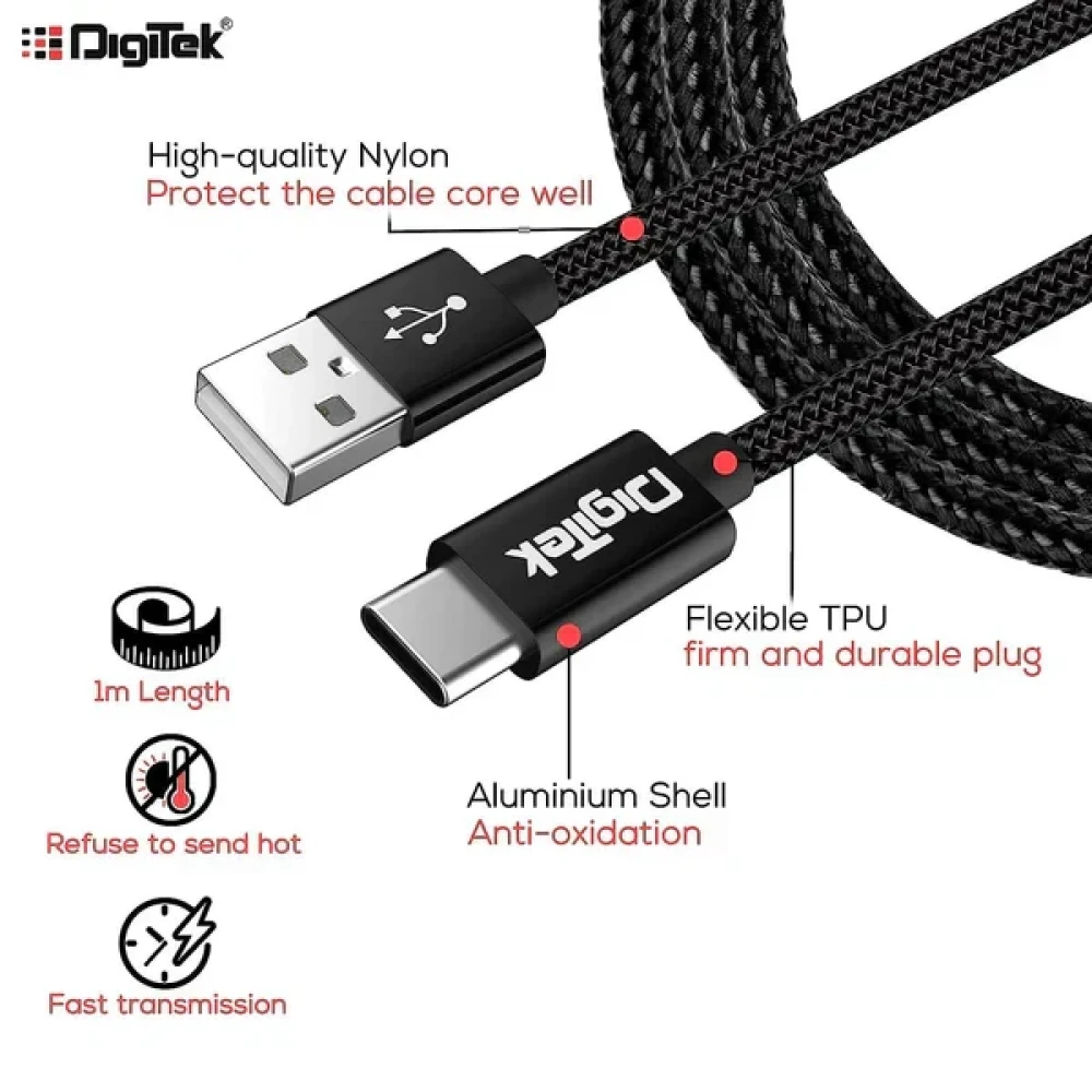 Digitek® (DC 1M MU NB BKL) Platinum Nylon Braided Rapid Charge & Data Sync Micro USB Cable ,1 Metre, Black