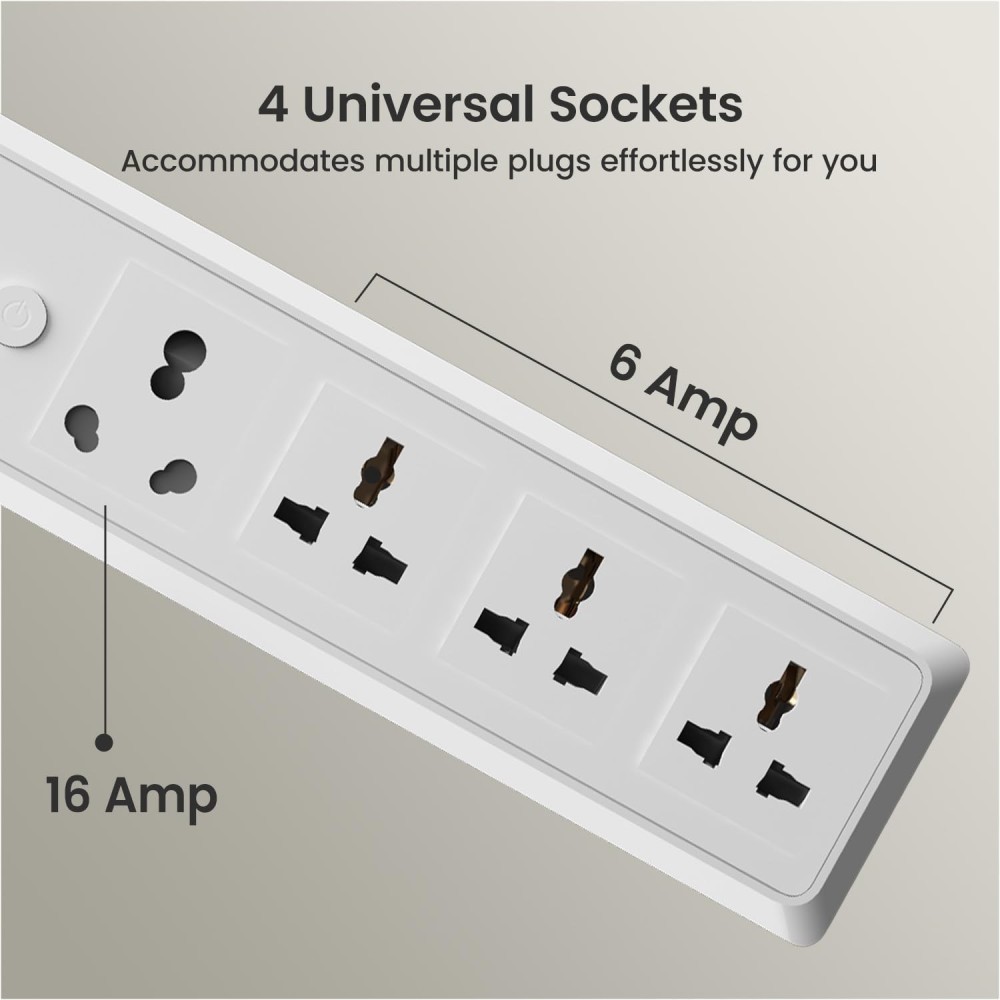 Portronics Power Plate 17 Extension Board 4 Sockets 3840W 2m-(White)
