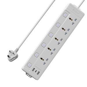 Portronics Power Plate 20 Extension Board | 5 Universal Sockets | 3M Cord | 2500W Power Strip | 6 Individual Switches-(White)