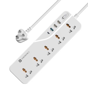 Portronics Power Plate 22 Extension Board 20W Type-C PD | 5 Universal Sockets, 3 USB Ports, 3M Cord, 2500W Multi Plug Power Strip (White)