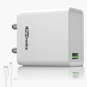 Portronics Adapto ONE 3A Fast Charging Adapter with 3M Type-C Cable | USB Wall Charger for Android Smartphones & Tablets (White)