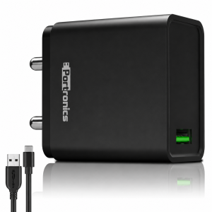 Portronics Adapto ONE 3A Fast Charging Adapter with 3M Type-C Cable | USB Wall Charger for Android Smartphones & Tablets(Black)