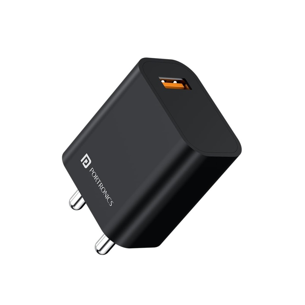 Portronics Adapto One Plus 18W 3A Fast USB Charger with 1M Micro USB Cable, Fast Charging Adapter for iPhone, iPad & Samsung – (Black)