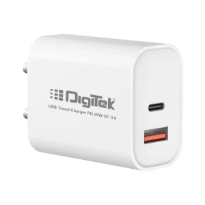 Digitek® (DM PD QC 25W) 25W USB-C PD & QC Power Delivery PD3.0 Dual Port Fast Wall Charger for Lightning and Type-C Devices DMQC PD25W