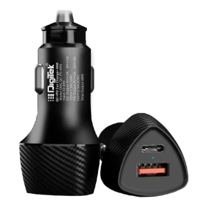 Digitek® (DMC QC PD 48W) Dual Port Fast Car Charger Type-C PD & USB Charging Adapter for Cars, Charge Android & iOS Smartphones, Tablets, iPads, Earbuds, Powerbank & Laptops (Black)