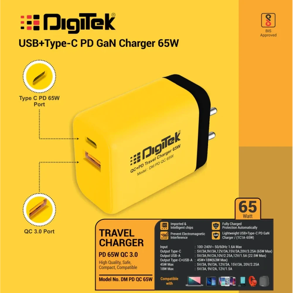 Digitek® Charger USB Travel QC 3.0 PD 65W (DM-PD-QC-65W)