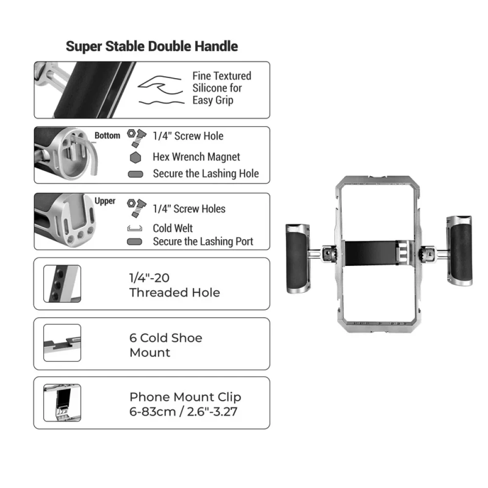 Digitek® (DSC 001) Aluminium Alloy Universal Type Smartphone Phone Rabbit Cage Video Stabilizer Grip Tripod Mount for Video Maker Videographer
