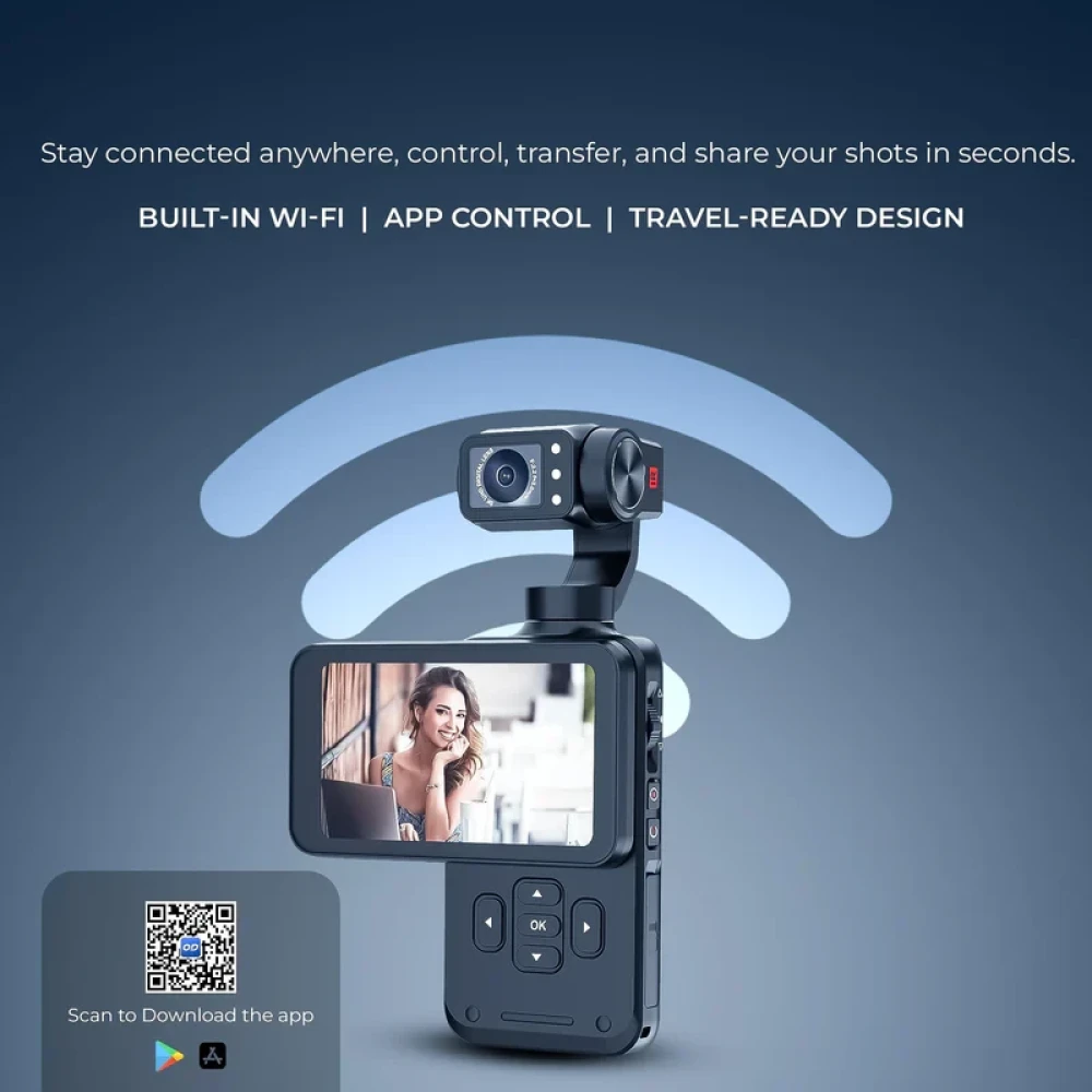 Digitek® (DAC 202) 5K 3-Axis Handheld Action Camera with AI Face Tracking, 3.5” Rotating Screen, 48MP Sensor, Wi-Fi, Night Vision & External Mic Support