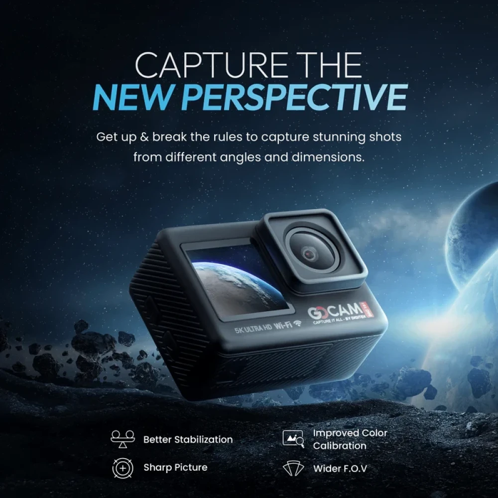 Digitek® GoCAM (DAC-101) 5K 30FPS 48MP WiFi Ultra HD Sports Action Camera| Dual TouchScreen|6-Axis Gyro EIS Stabilization | MIC Support Waterproof | 2 Batteries (Black)