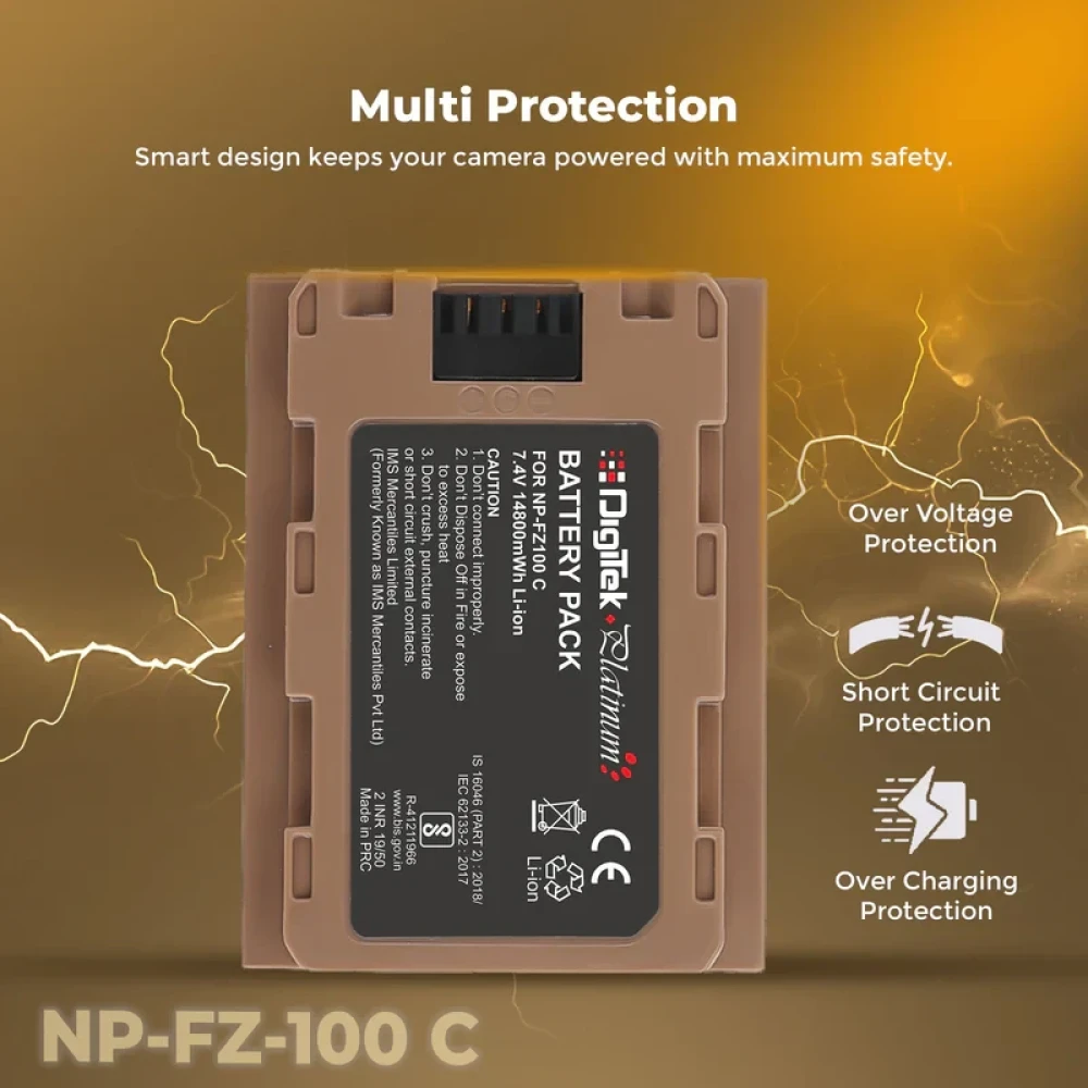 Digitek® (NP FZ100C Combo) 14800mWh Extra Power Li-Ion Battery for Sony Cameras