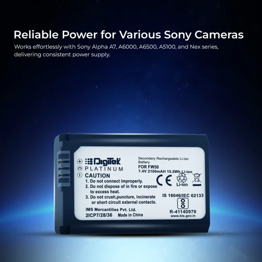 Digitek® (Platinum FW-50) Platinum Lithium-ion Rechargeable Battery for Sony DSLR Camera | Compatibility - Alpha NEX-3, 5, 6 and 7 Series Cameras, DSLR-SLT-A33, DSLR-SLT-A55