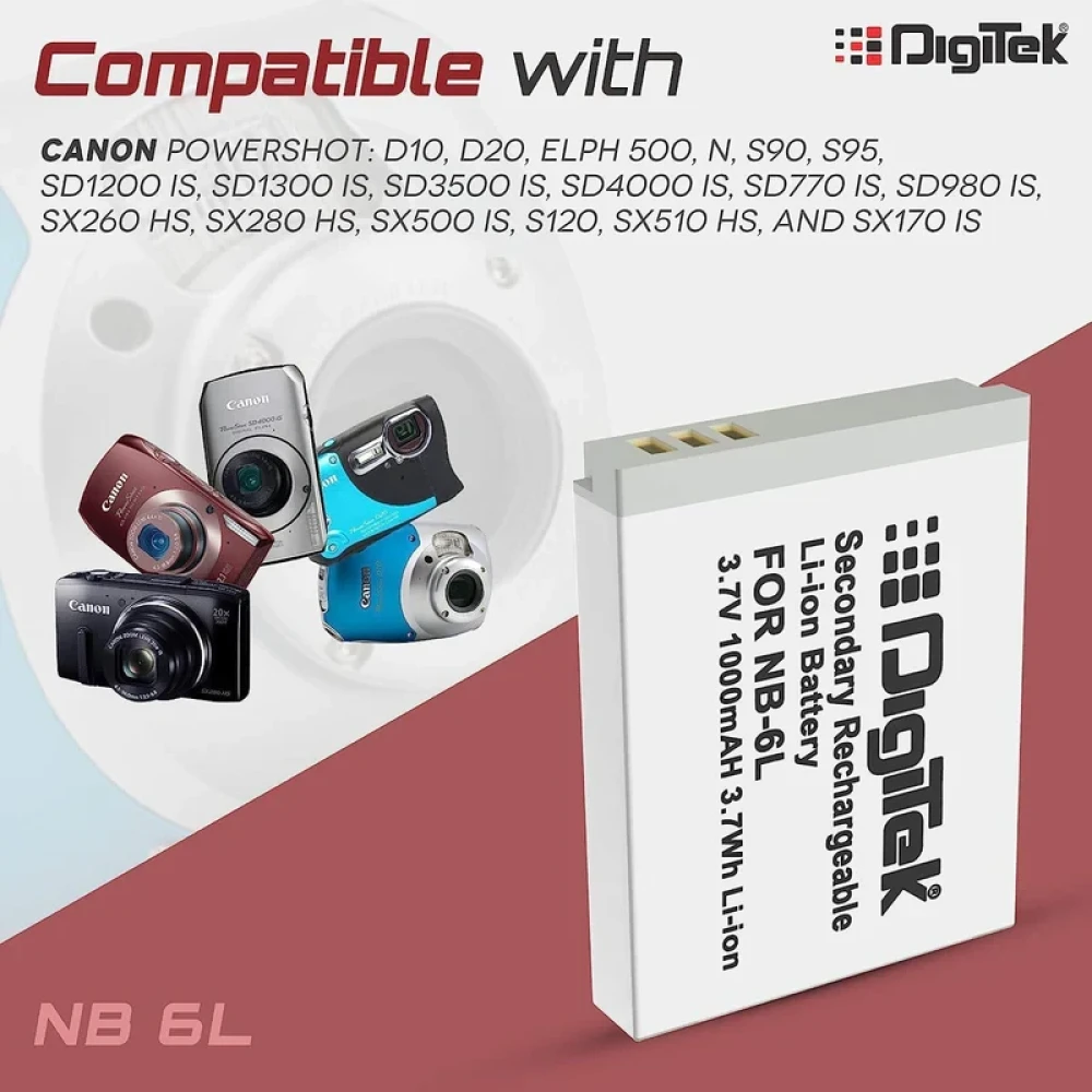 Digitek® (NB-6L) Lithium-ion Rechargeable for Canon DSLR Camera Battery