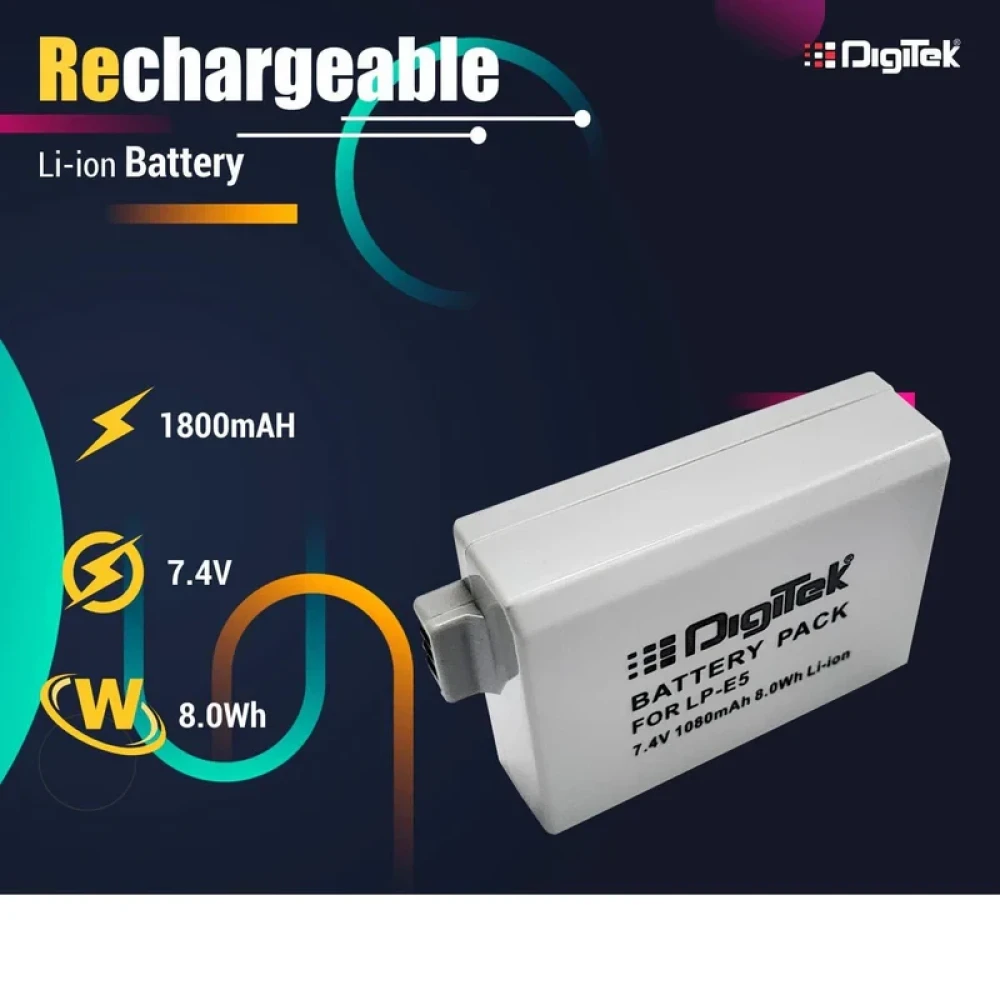 Digitek® (LP-E5) 1080mAh LP-E5 Rechargeable Li-ion Battery for Canon Cameras (Grey)