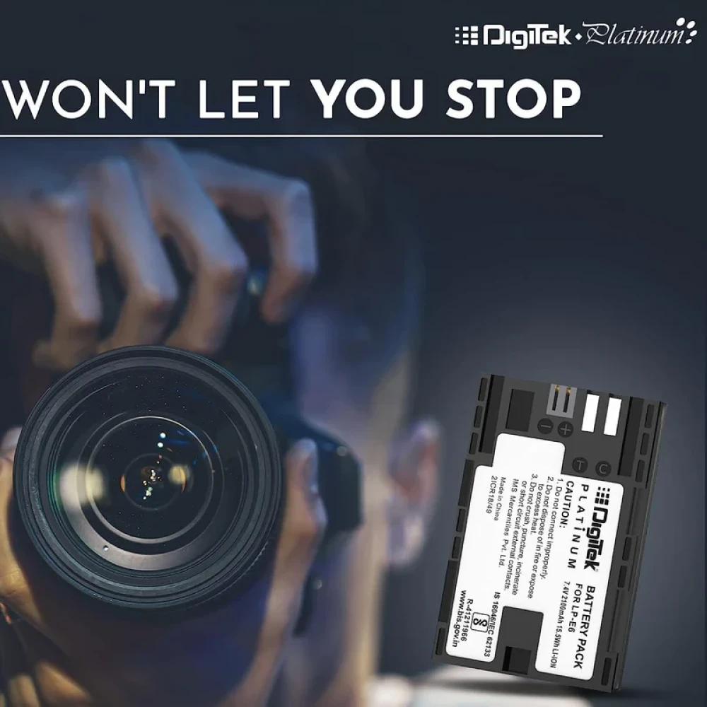 Digitek® (LP-E6 Platinum) 2100mAh Rechargeable Lithium-ion Battery for Canon DSLR Camera | Compatibility - EOS SD Mark III, Mark II, EOS 7D, EOS 6D, 60D, 70D