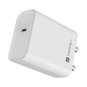 Portronics Adapto 25 25W PD Type-C Fast Charger | Super Fast Wall Adapter with PPS for iPhone 15/14/13/12/11, Samsung Galaxy S/A/M/F Series & USB-C Devices-(White)