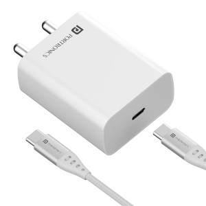 Portronics Adapto 25 Pro 25W Type C Fast Charger with USB-C Cable, PD & PPS Fast Charging Adapter for iPhone 15/14/13/12/11, Samsung Galaxy S24/S23/S22/S21, USB-C Devices - (White)