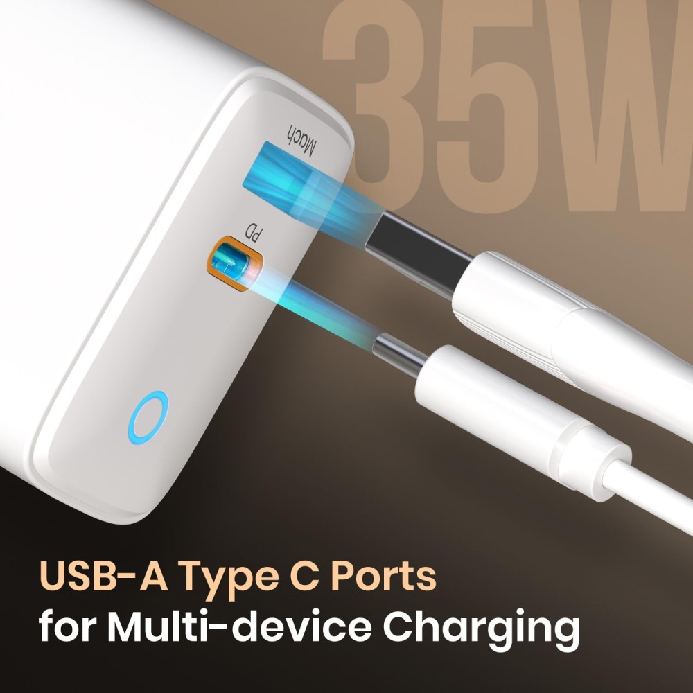 Portronics Adapto 35B 35W Dual Port Fast Charging Adapter | USB-C PD + USB-A PPS Charger for iPhone, Samsung & Android - (White)