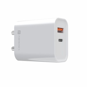 Portronics Adapto 45 22.5W USB & Type-C Fast Charger | PD 3.0 Dual Output Wall Adapter for iPhone, Android & Type-C Devices (White)