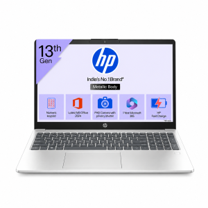 HP 15s Thin & Light Laptop with Intel Core i3 13th Gen 1315U, 8GB RAM, 512GB SSD, 15.6-inch FHD Display, Windows 11 Home & MS Office – Natural Silver (15-hr0005TU)