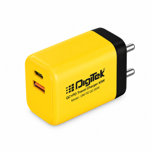 DIGITEK® DM-PD-QC-65W 65W USB Travel Charger with QC 3.0 & PD Fast Charging, Compact Power Adapter – (Yellow)